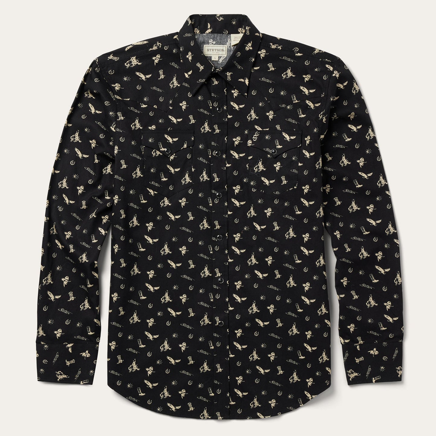 Conversation Print Western Shirt | Stetson Black