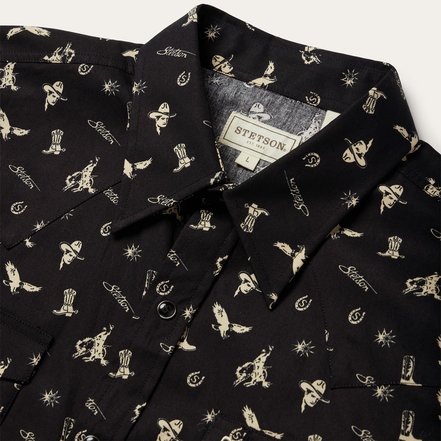 Conversation Print Western Shirt | Stetson Black