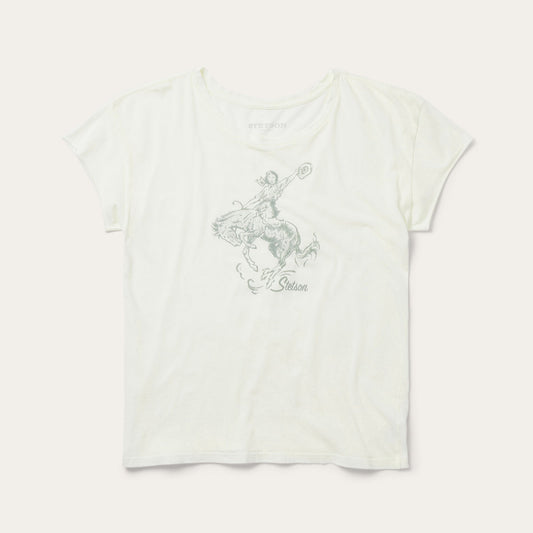 Bucking Cowgirl Graphic Tee | Stetson White