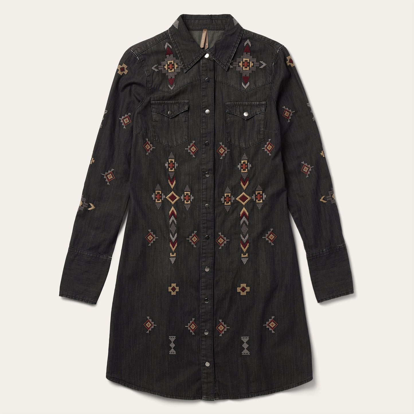 Embroidered Black Denim Shirt Dress | Stetson Black