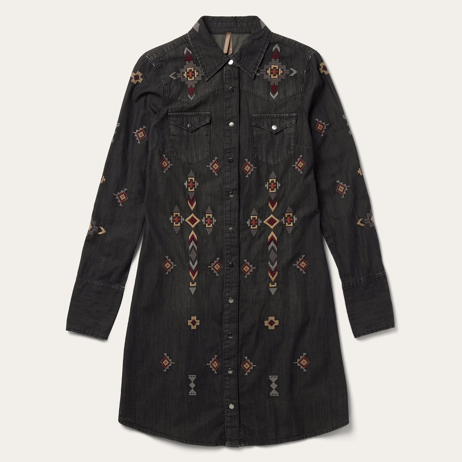 Embroidered Black Denim Shirt Dress | Stetson Black