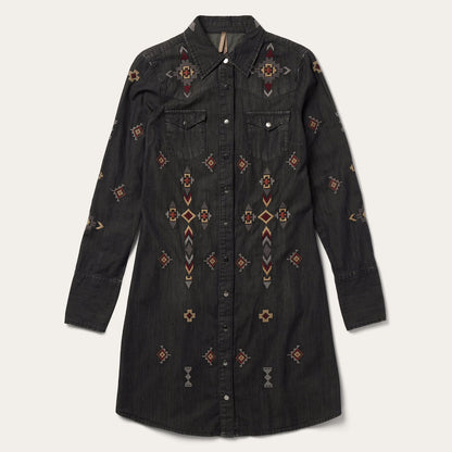 Embroidered Black Denim Shirt Dress | Stetson Black