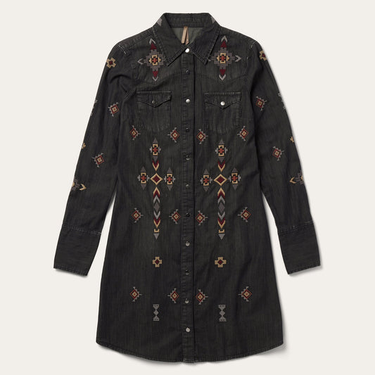 Embroidered Black Denim Shirt Dress | Stetson Black