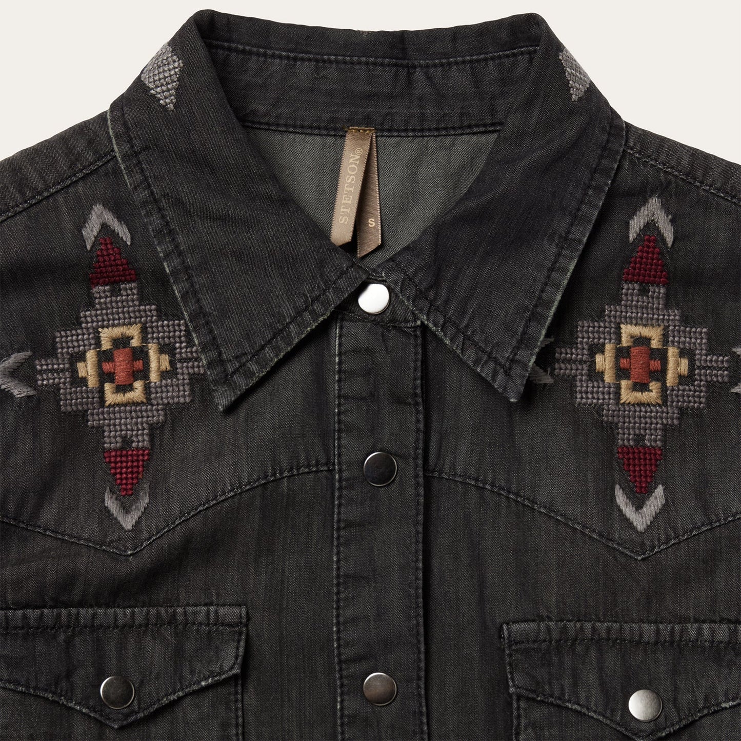Embroidered Black Denim Shirt Dress | Stetson Black