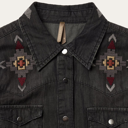 Embroidered Black Denim Shirt Dress | Stetson Black