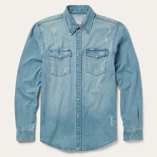 Distressed Denim Western Shirt | Stetson Blue