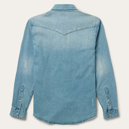 Distressed Denim Western Shirt | Stetson Blue