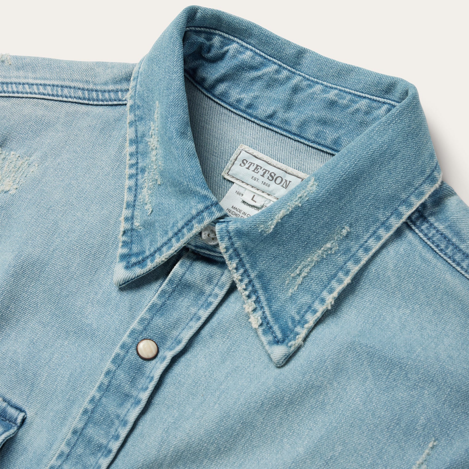 Distressed Denim Western Shirt | Stetson Blue
