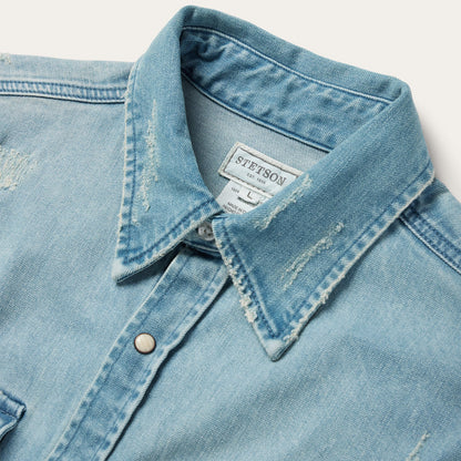 Distressed Denim Western Shirt | Stetson Blue