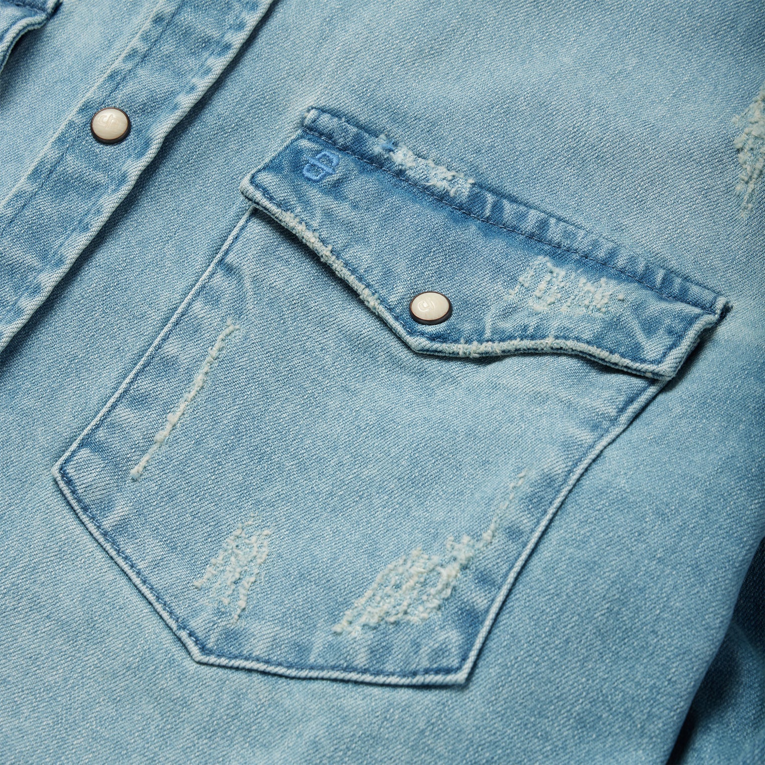 Distressed Denim Western Shirt | Stetson Blue