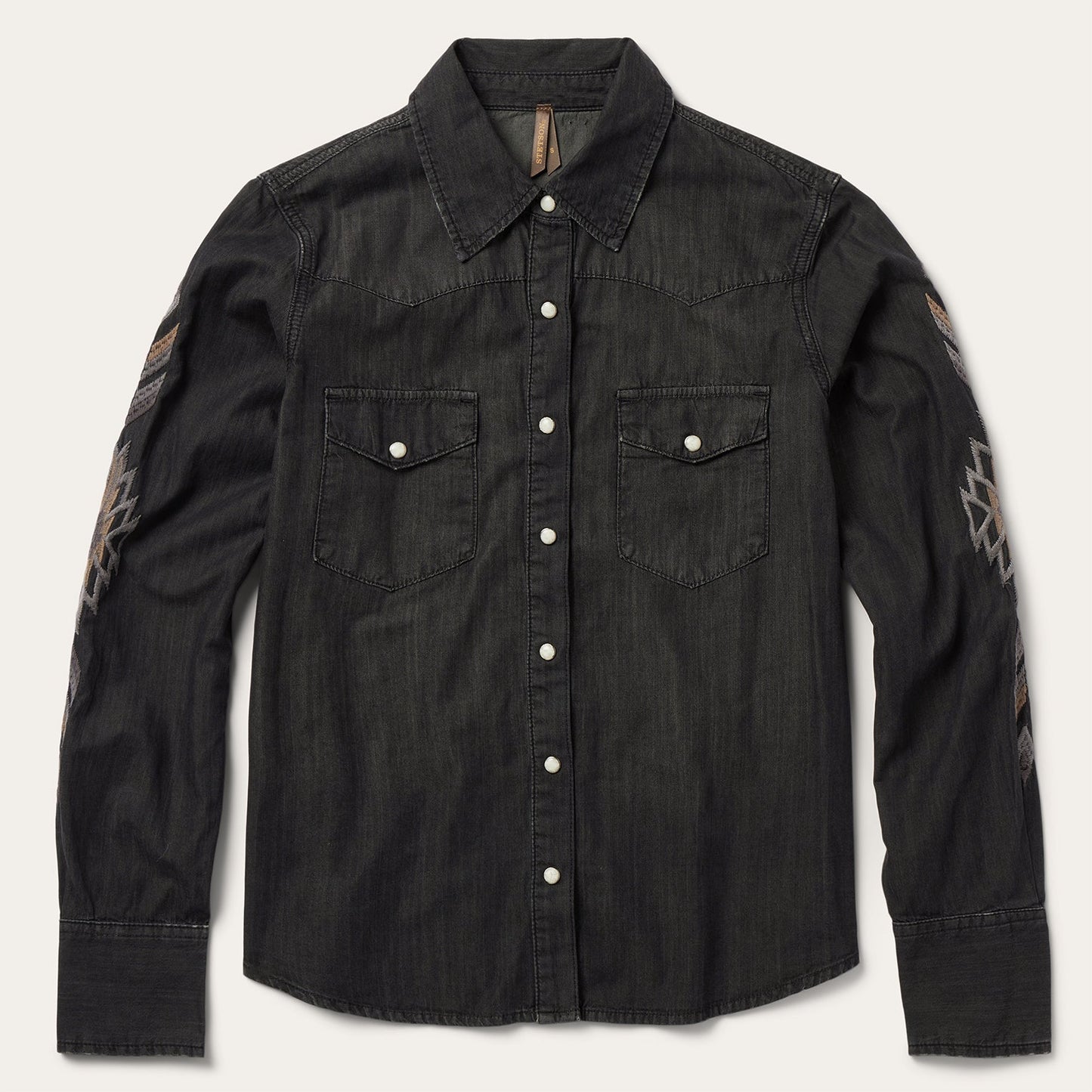 Embroidered Black Denim Shirt | Stetson Black