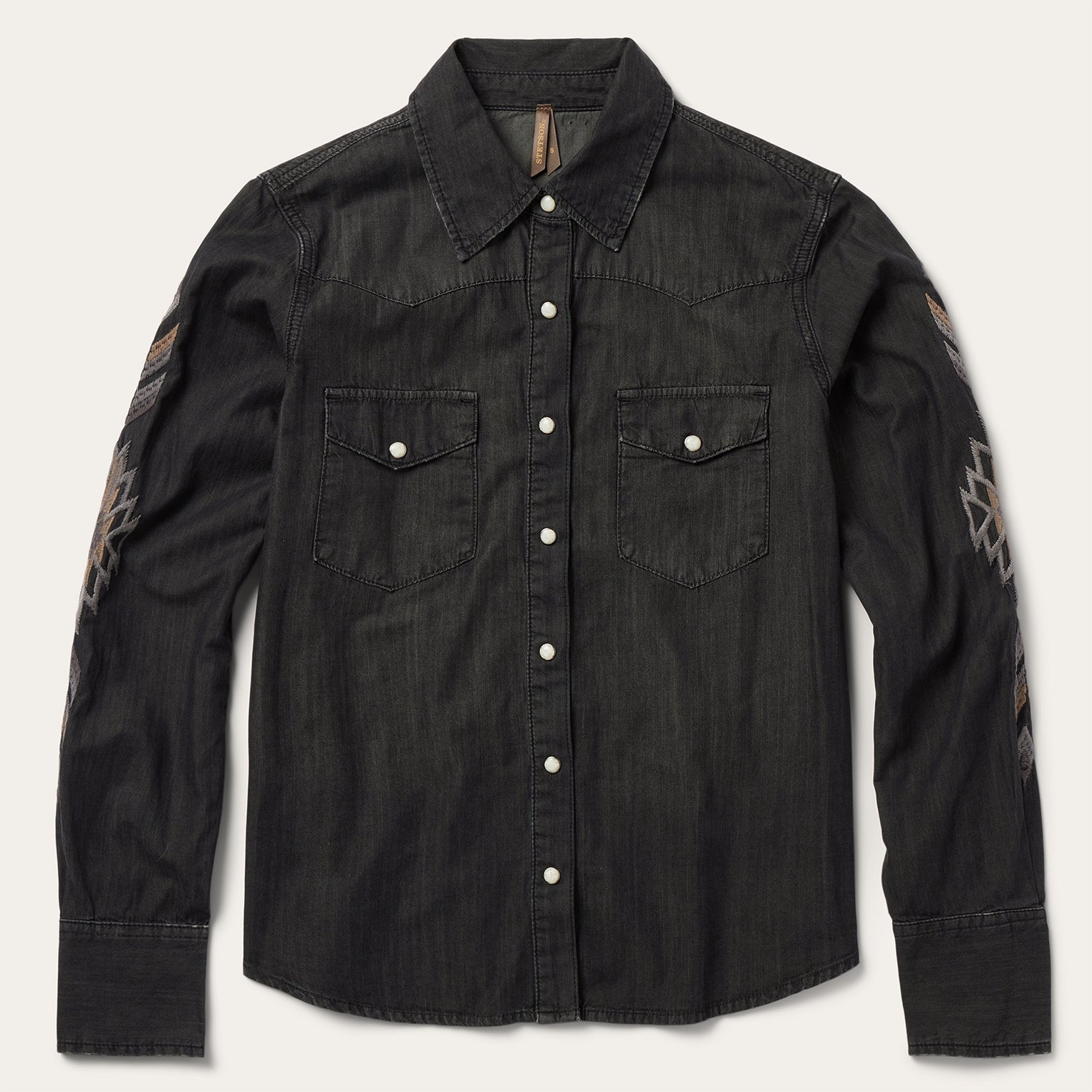 Embroidered Black Denim Shirt | Stetson Black