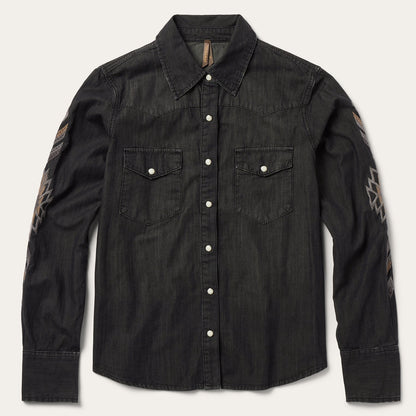 Embroidered Black Denim Shirt | Stetson Black