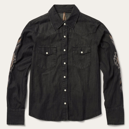 Embroidered Black Denim Shirt | Stetson Black