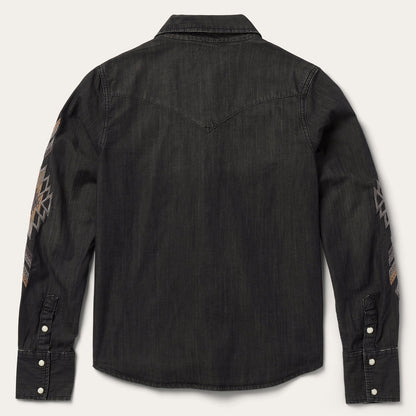 Embroidered Black Denim Shirt | Stetson Black