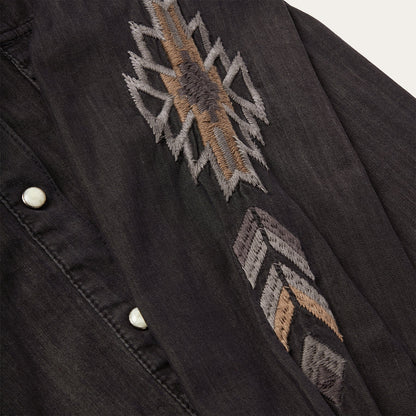 Embroidered Black Denim Shirt | Stetson Black