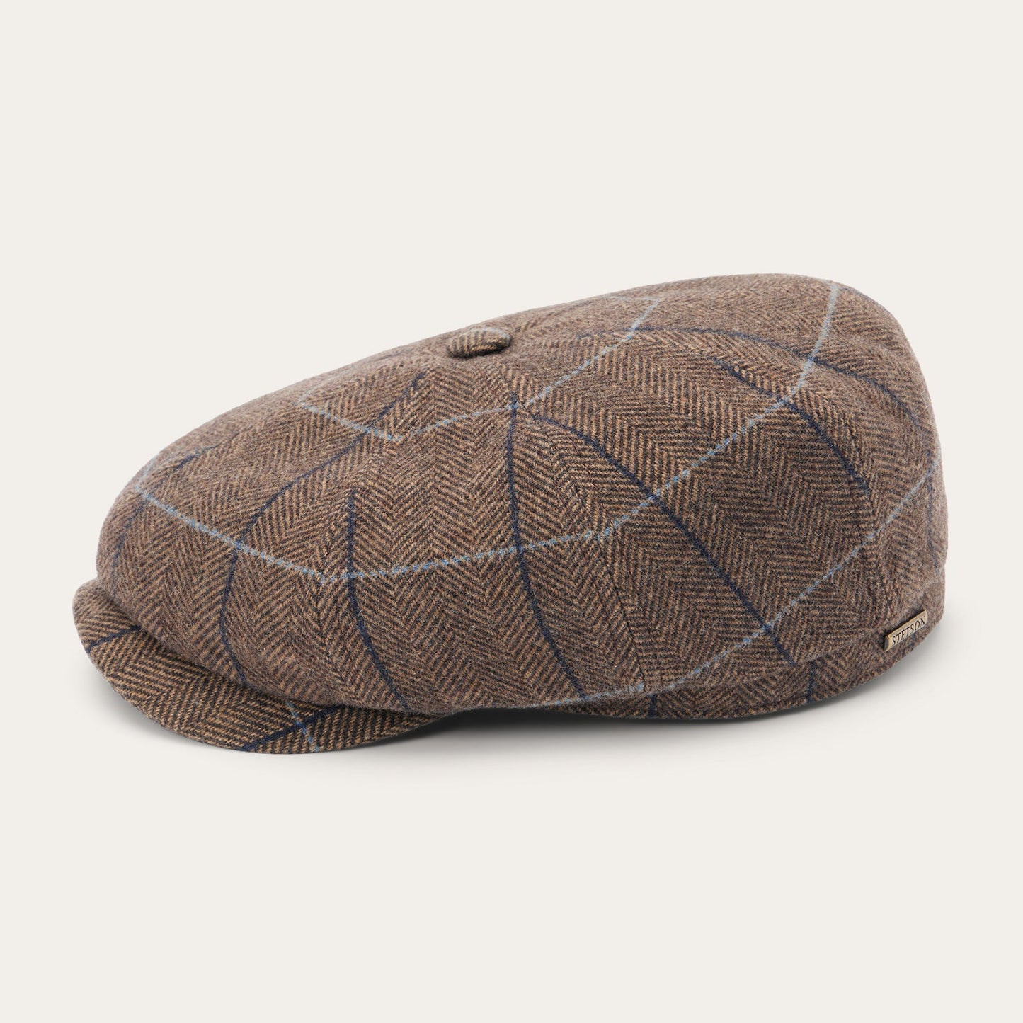 Wool Herringbone Hatteras Cap | Stetson Camel Herringbone