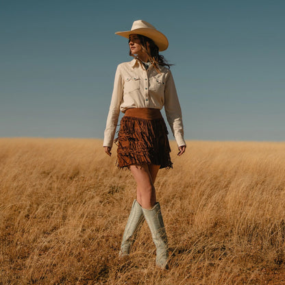Lamb Suede Fringe Mini Skirt | Stetson Brown