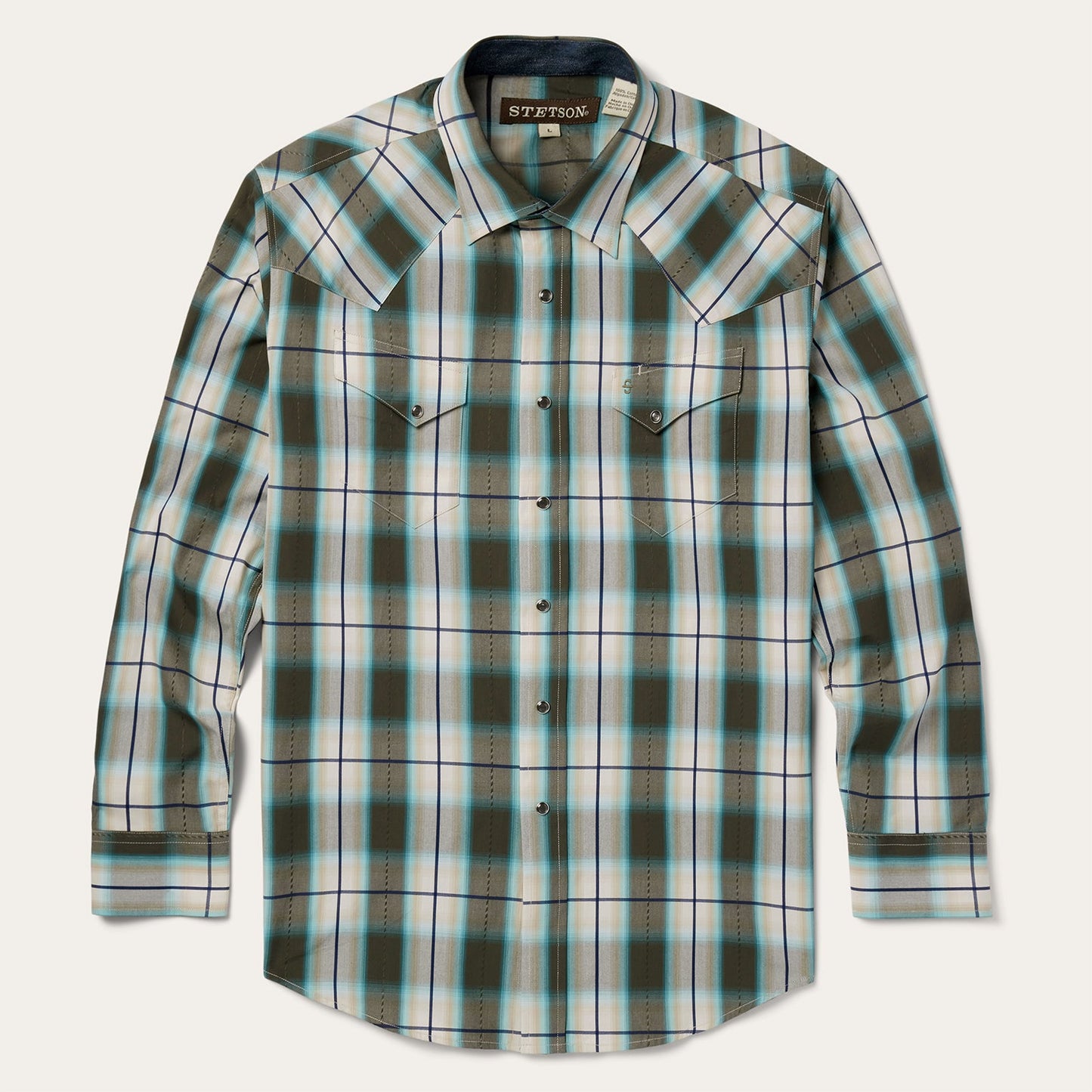 Olive Ombre Plaid Western Shirt | Stetson Green
