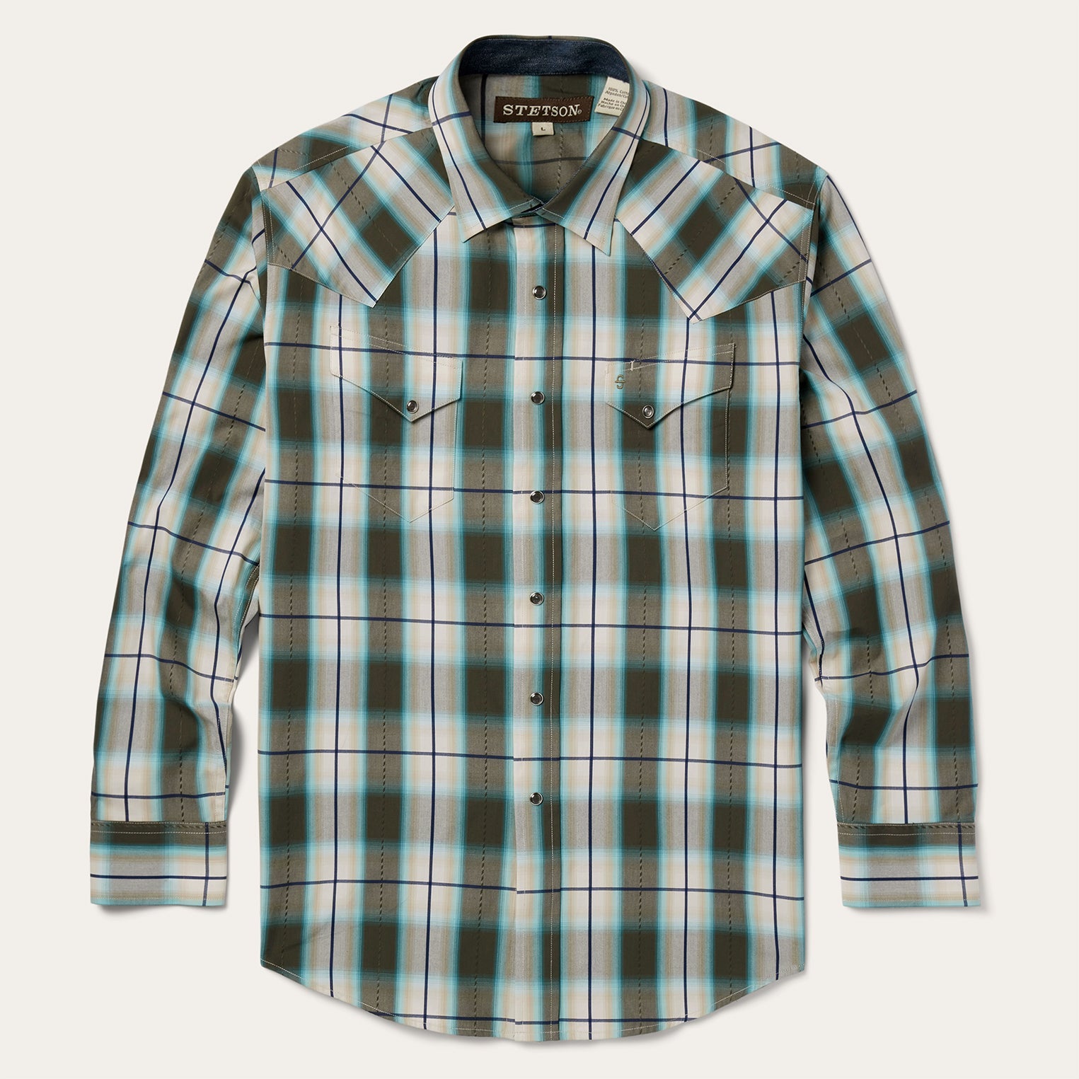 Olive Ombre Plaid Western Shirt | Stetson Green