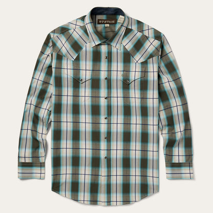 Olive Ombre Plaid Western Shirt | Stetson Green