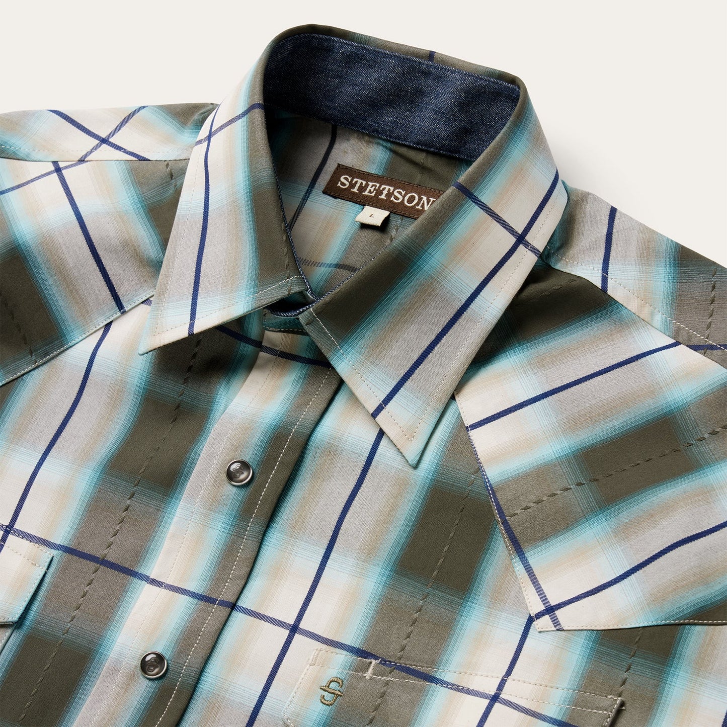 Olive Ombre Plaid Western Shirt | Stetson Green