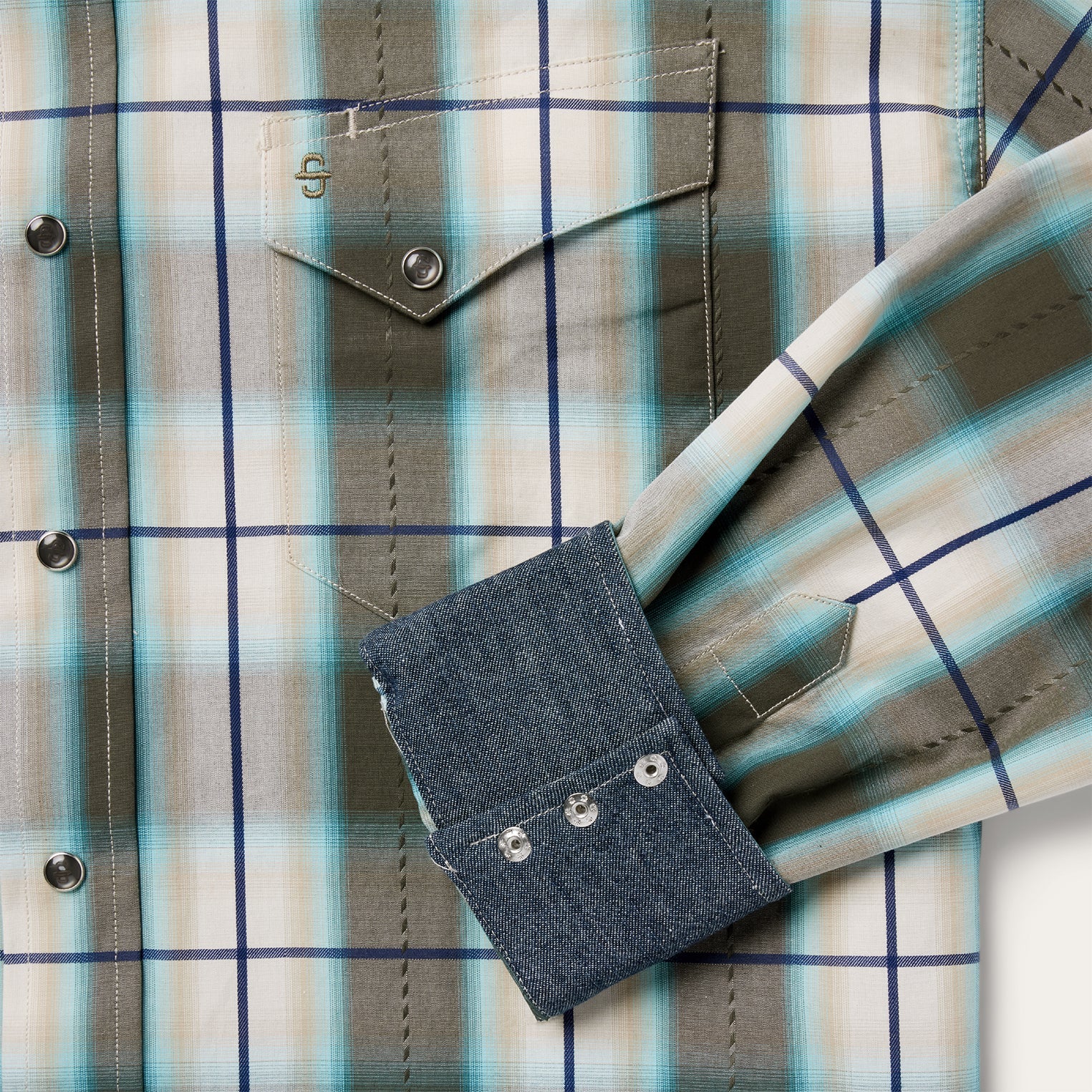 Olive Ombre Plaid Western Shirt | Stetson Green