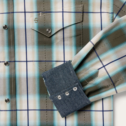 Olive Ombre Plaid Western Shirt | Stetson Green