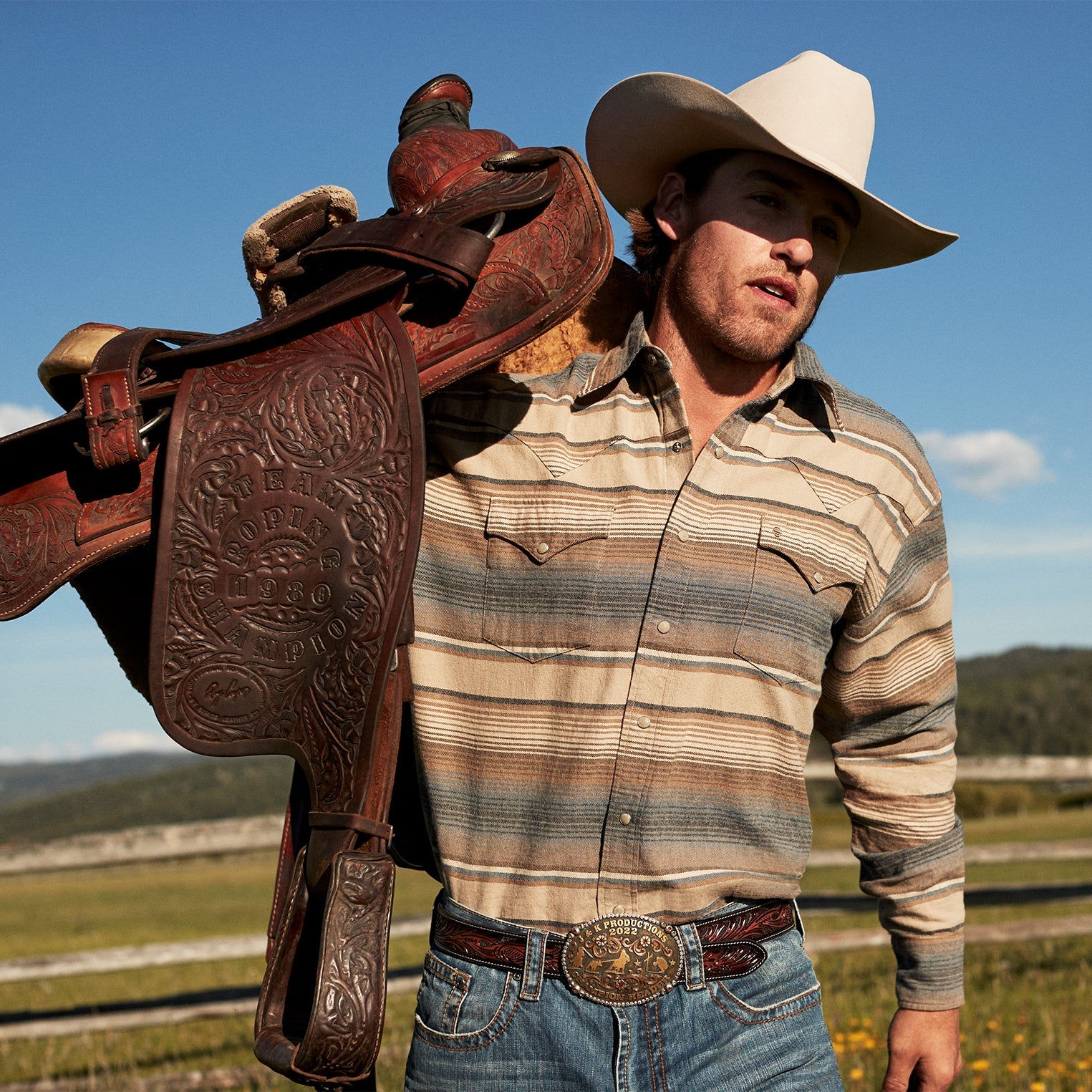 Blue Stripe Flannel Western Shirt | Stetson Blue