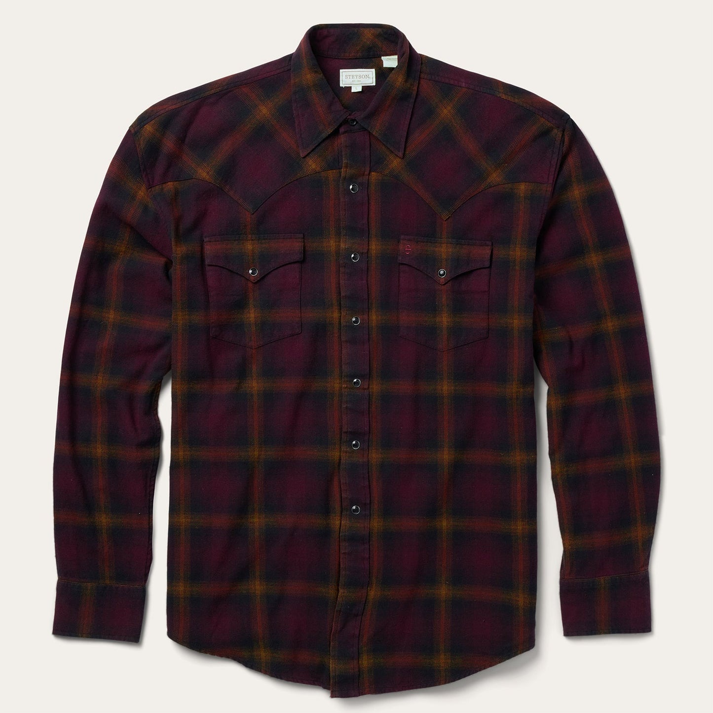 Black Wine Plaid Flannel Western Shirt | Stetson Wine