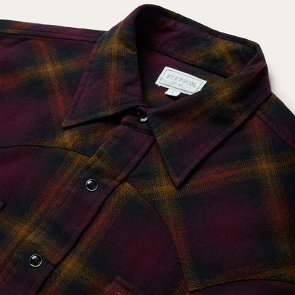 Black Wine Plaid Flannel Western Shirt | Stetson Wine