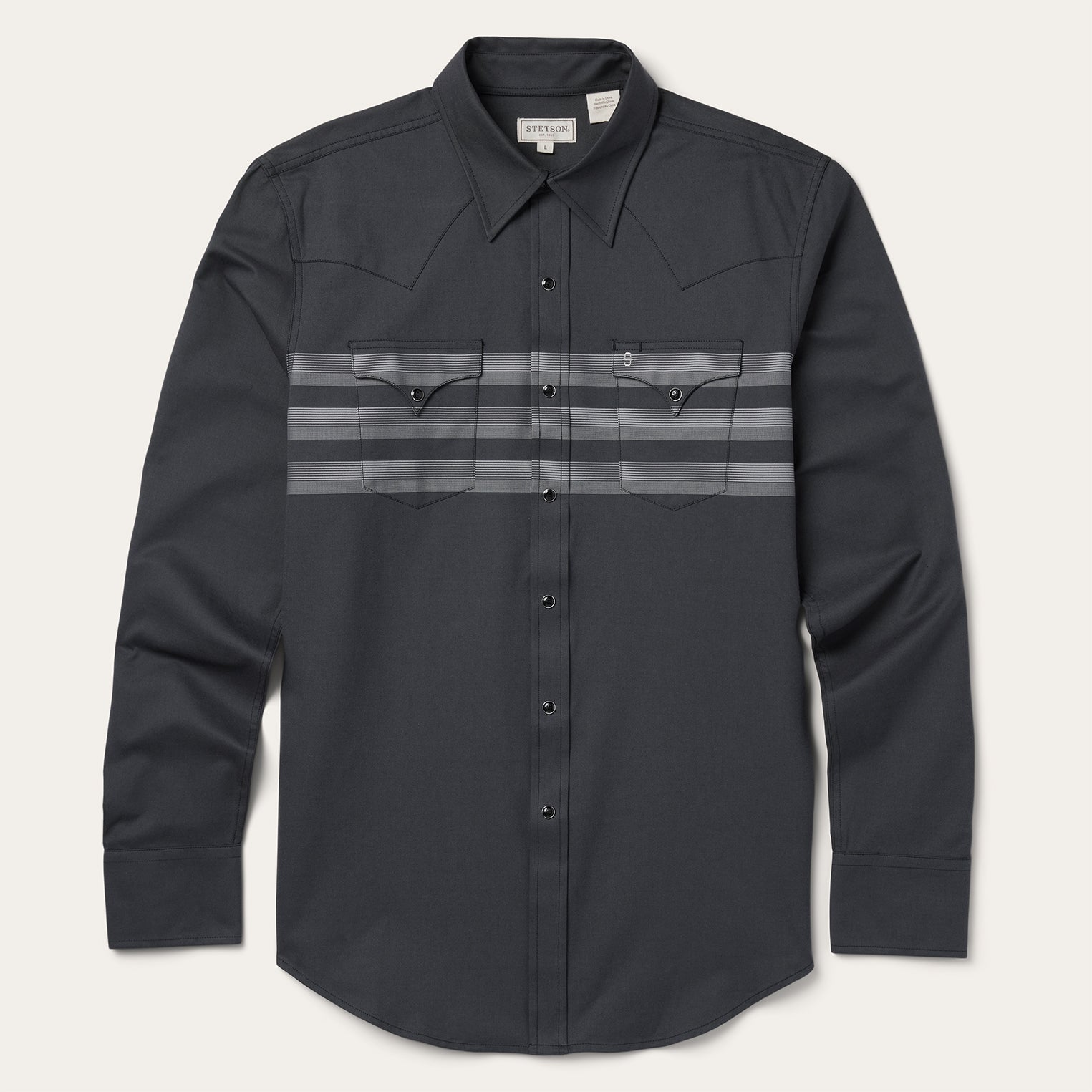 Border Stripe Twill Western Shirt | Stetson Black