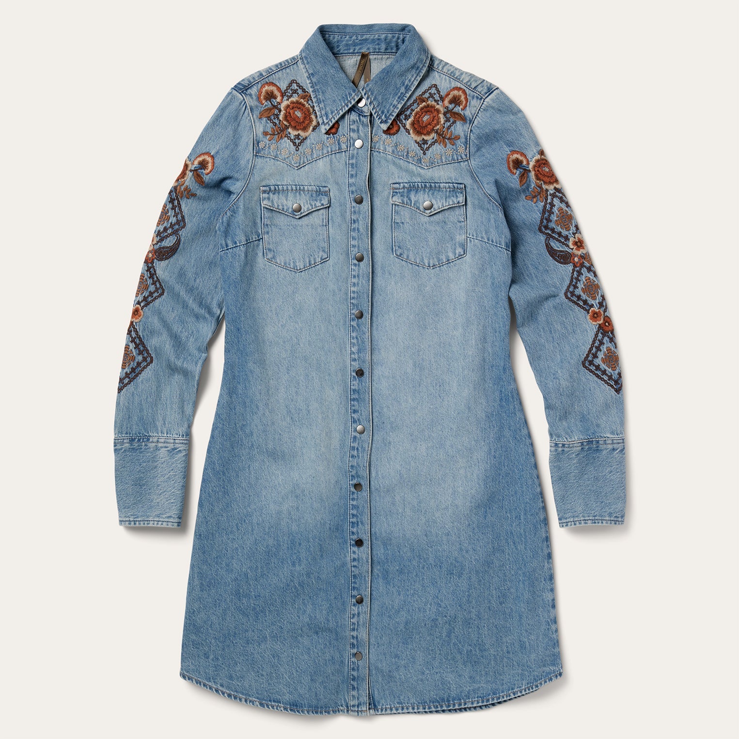 Floral Embroidered Denim Shirt Dress | Stetson Blue