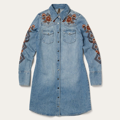 Floral Embroidered Denim Shirt Dress | Stetson Blue