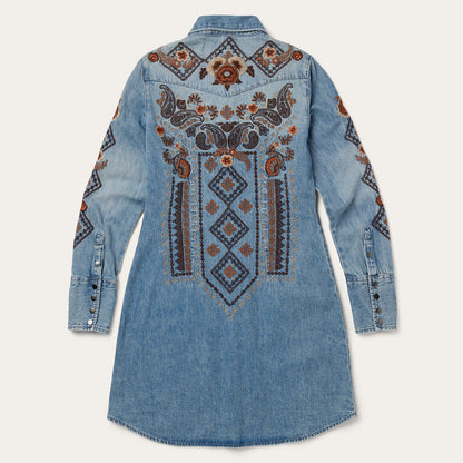 Floral Embroidered Denim Shirt Dress | Stetson Blue