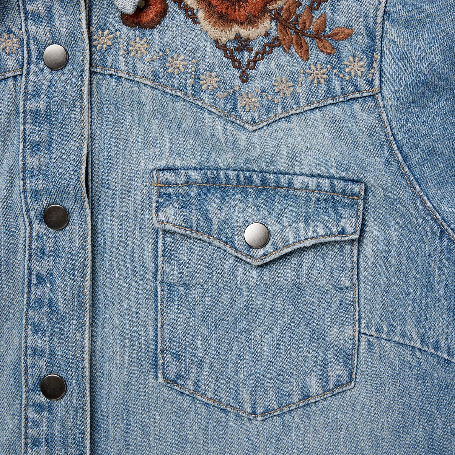 Floral Embroidered Denim Shirt Dress | Stetson Blue
