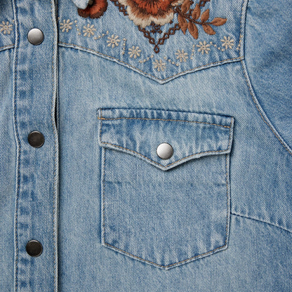 Floral Embroidered Denim Shirt Dress | Stetson Blue