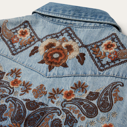Floral Embroidered Denim Shirt Dress | Stetson Blue