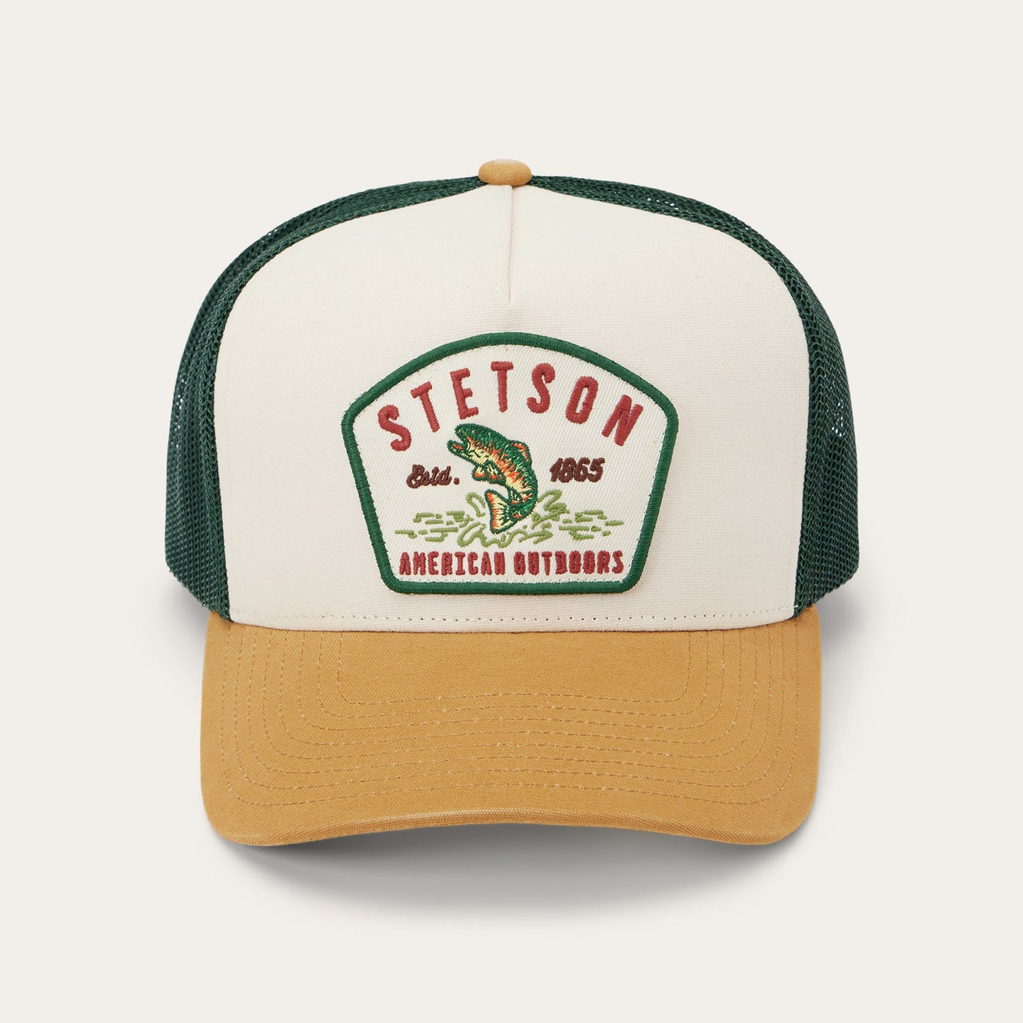 Fishing Patch Trucker Cap | Stetson Off White / Tan / Green