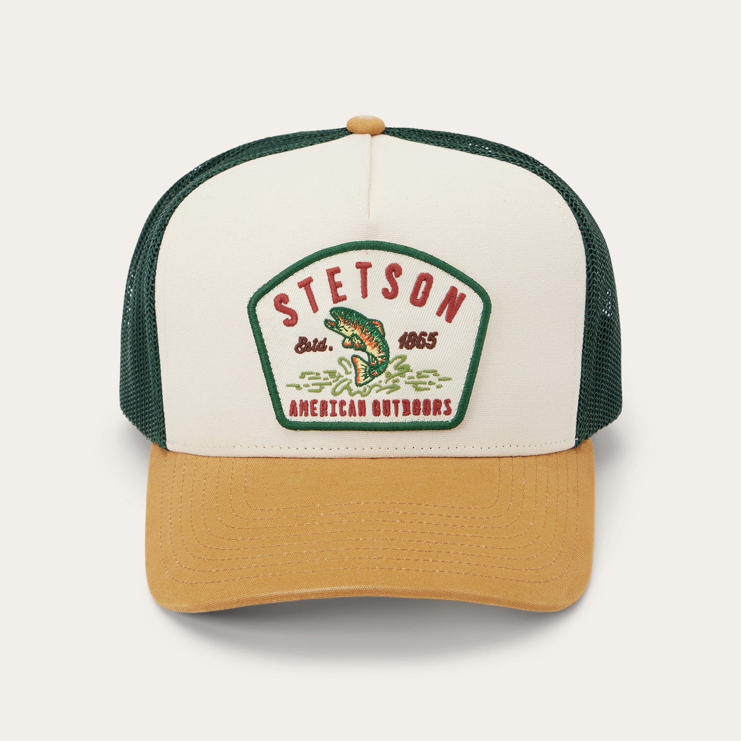 Fishing Patch Trucker Cap | Stetson Off White / Tan / Green