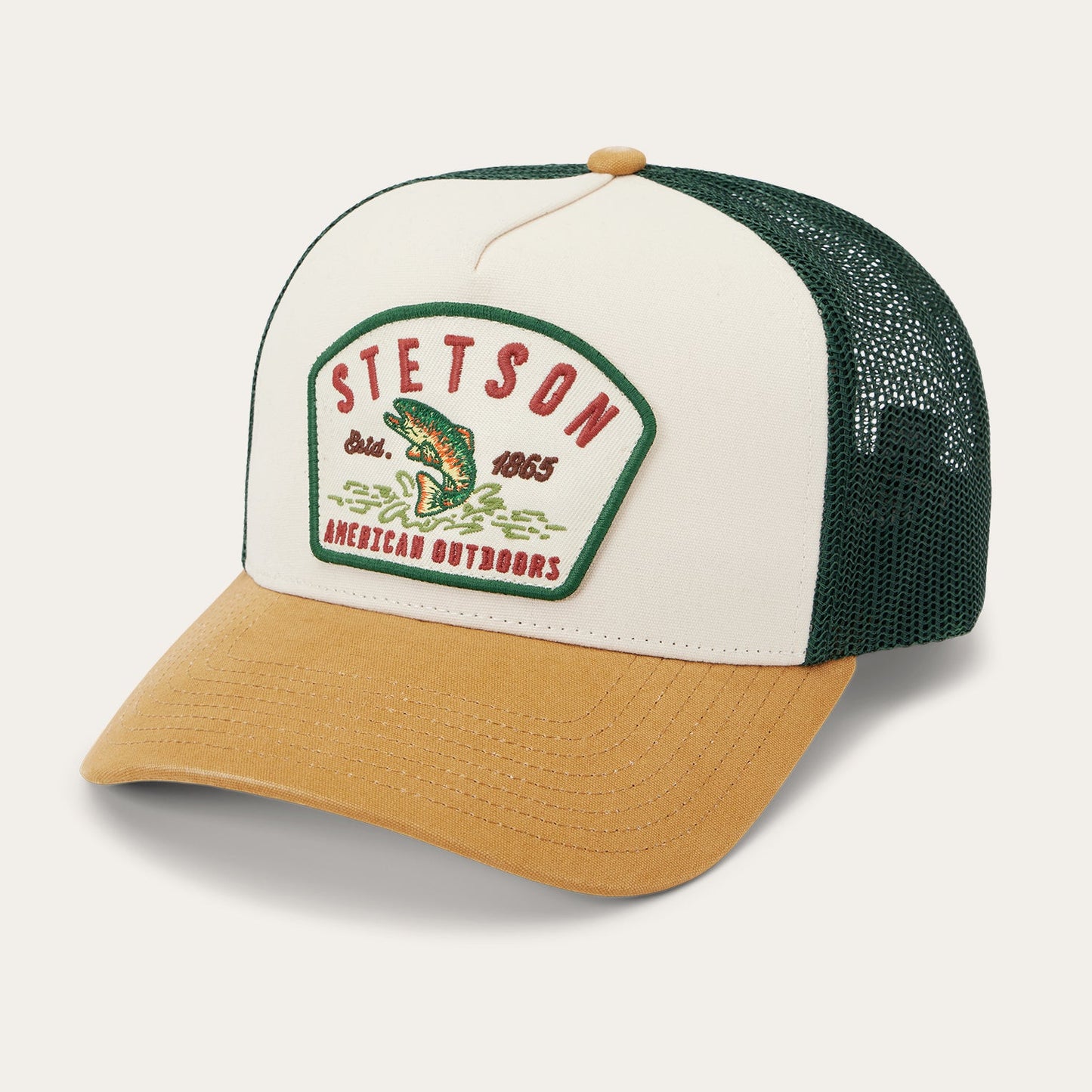 Fishing Patch Trucker Cap | Stetson Off White / Tan / Green