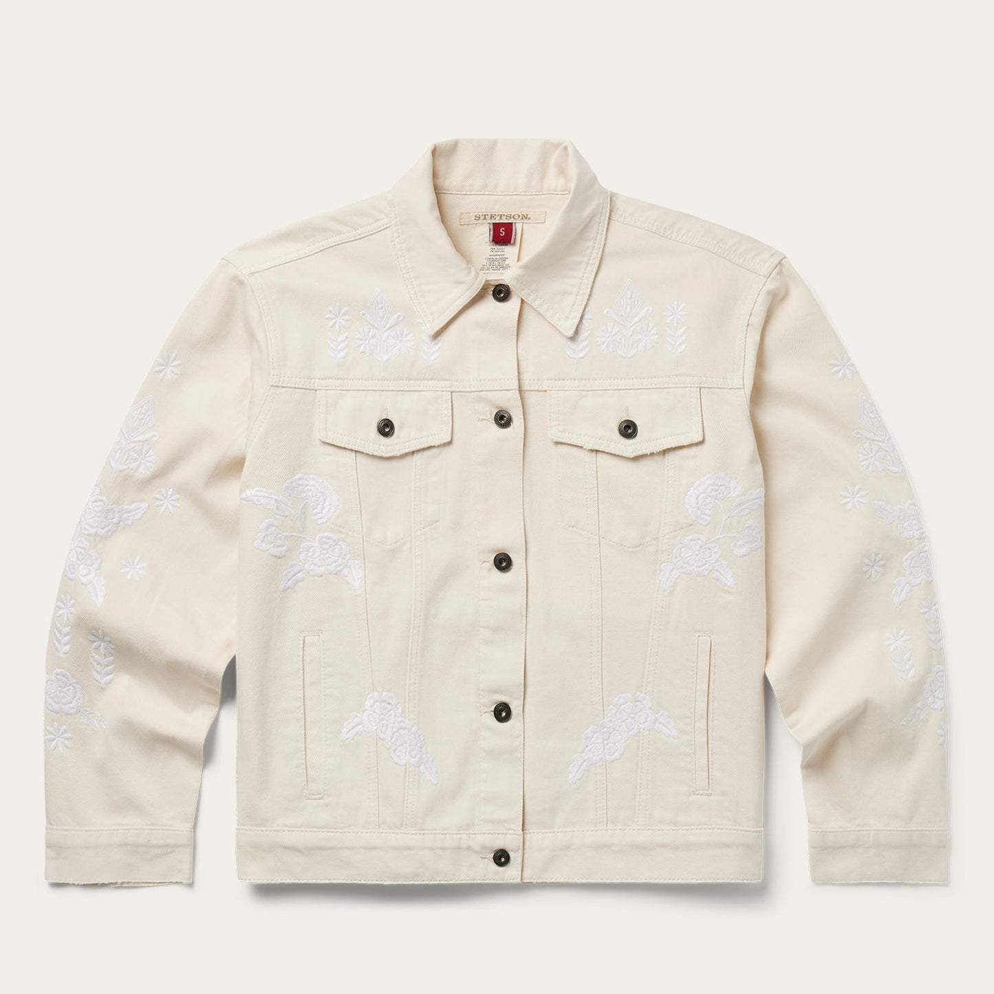 Embroidered Cream Denim Jacket | Stetson White