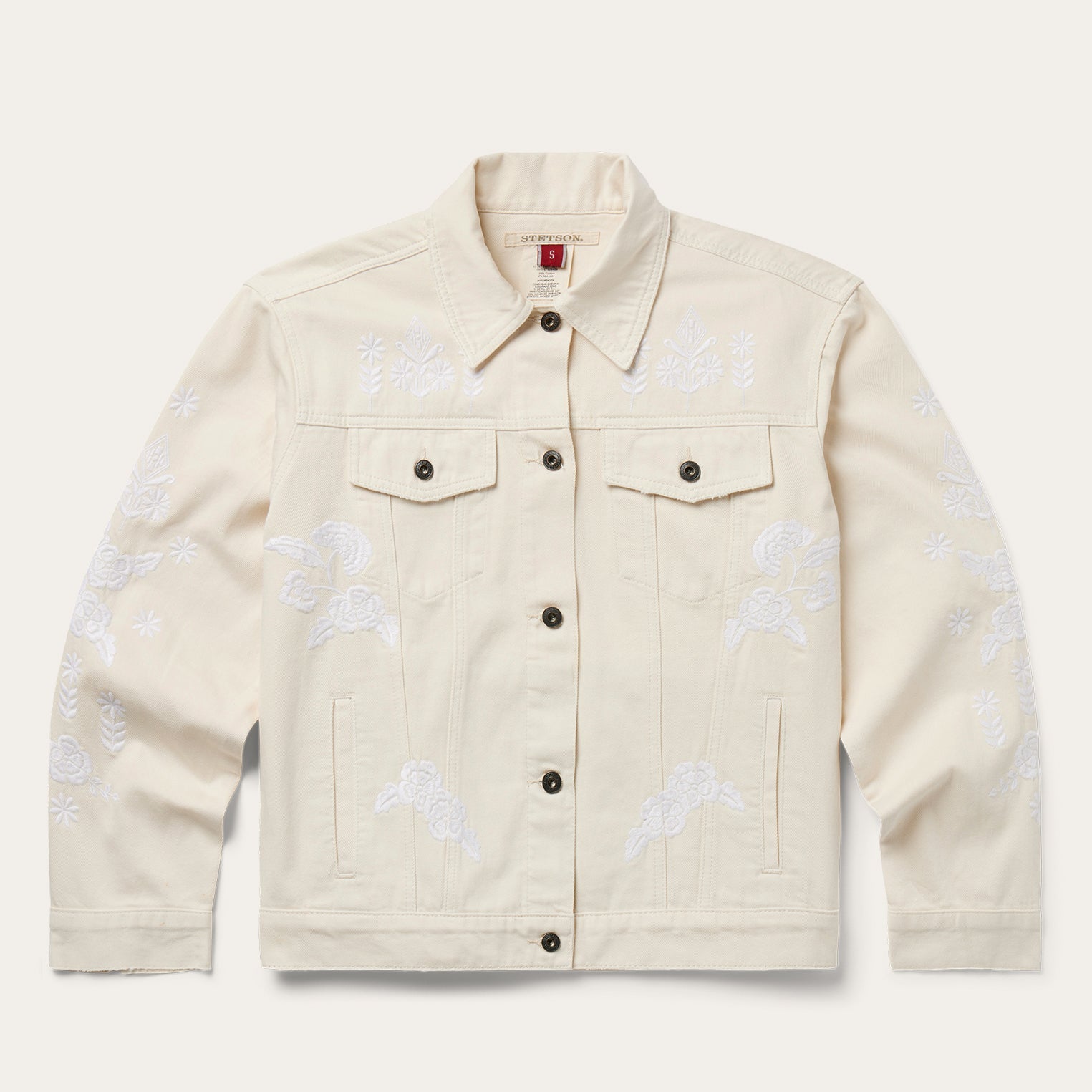 Embroidered Cream Denim Jacket | Stetson White