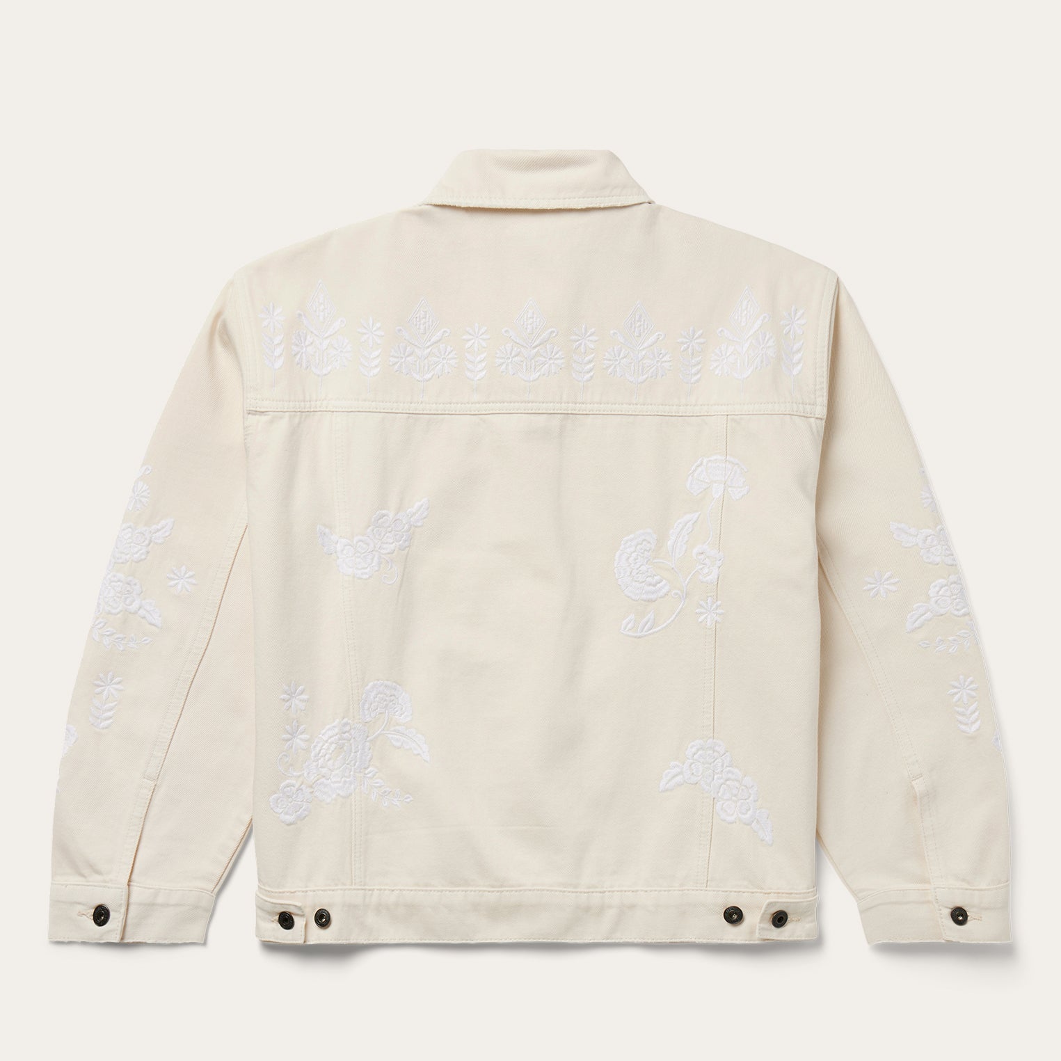 Embroidered Cream Denim Jacket | Stetson White