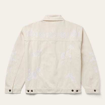 Embroidered Cream Denim Jacket | Stetson White