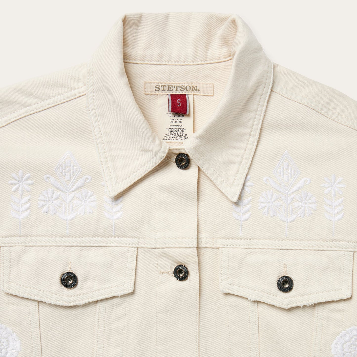 Embroidered Cream Denim Jacket | Stetson White