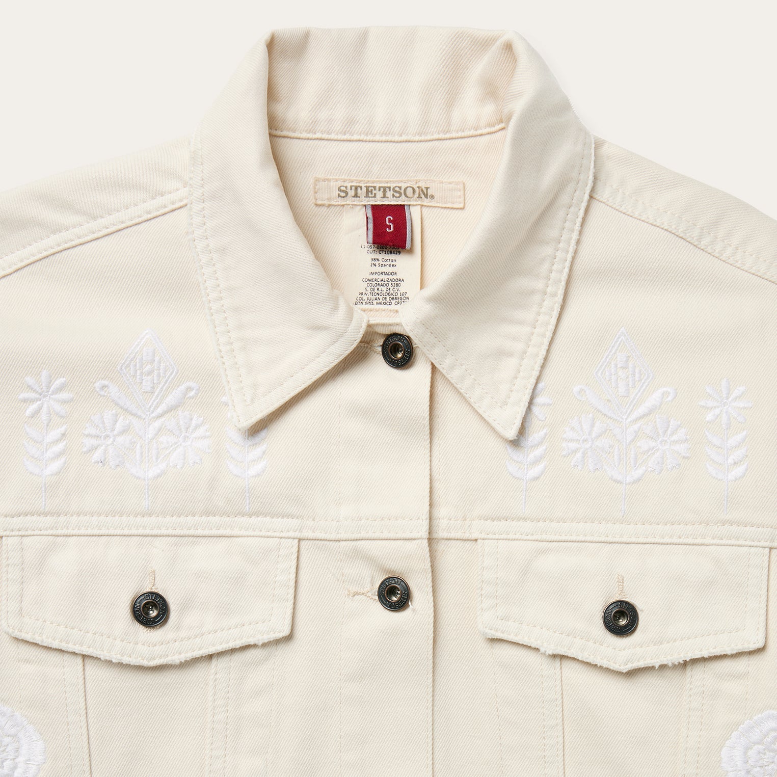 Embroidered Cream Denim Jacket | Stetson White