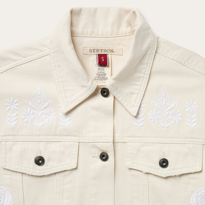 Embroidered Cream Denim Jacket | Stetson White