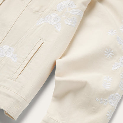 Embroidered Cream Denim Jacket | Stetson White