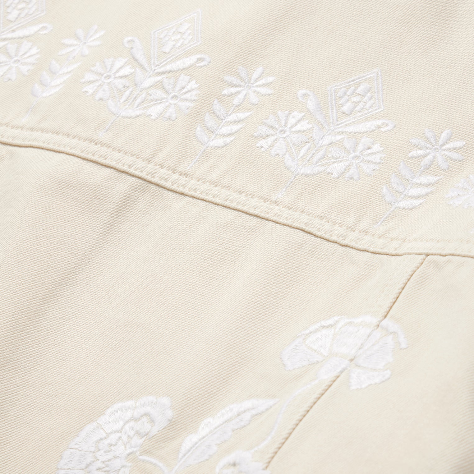 Embroidered Cream Denim Jacket | Stetson White
